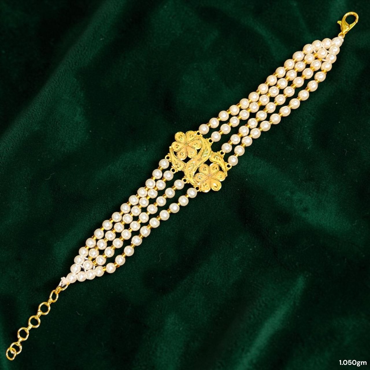 GOLD MANTASHA- (WGT: 1.050 GM APPROX) BIS CERTIFIED HUID HALLMARK 375 9KT GOLD MOTI MANTASHA WITH PEARL CHAIN FOR WOMEN.(FWG4VL)