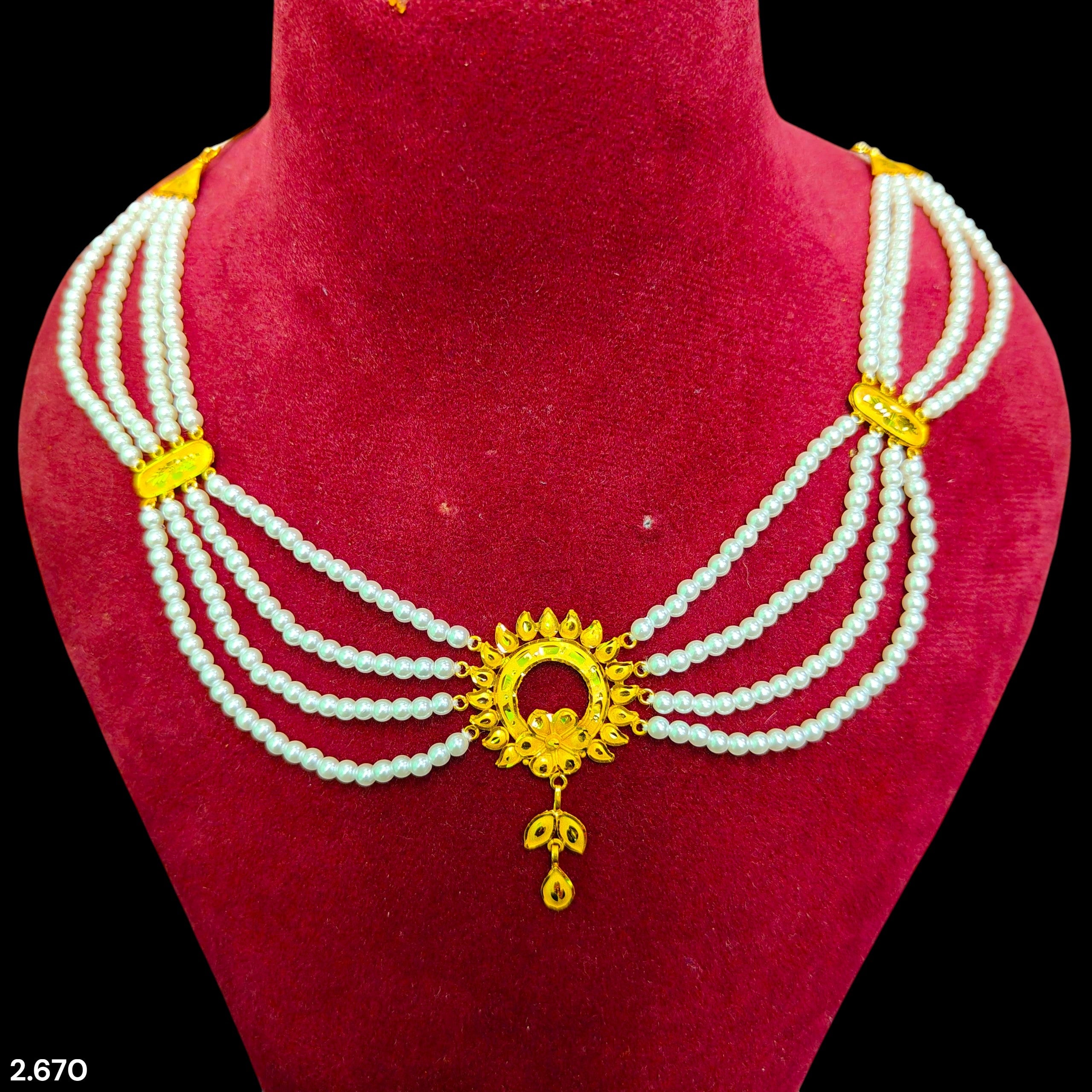 GOLD MOTI HAR- (WGT: 2.670 GM APPROX) BIS CERTIFIED HUID HALLMARK 375 9KT GOLD MOTI NECKLACE 1 PIECE  WITH ADJUSTABLE TASSEL FOR GIFT IN MARRIAGE.