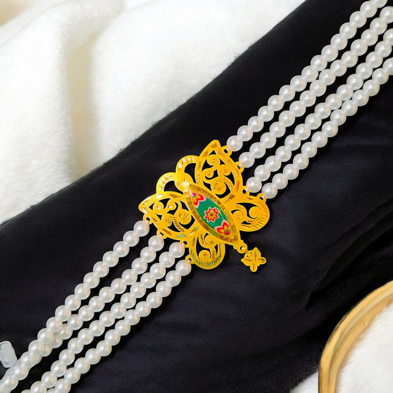 CERTIFIED BIS HUID HALLMARK 916 22KT GOLD MOTI CHOKER 1 PIECE (WGT:1.130 GM) WITH ADJUSTABLE TASSEL FOR GIFT IN MARRIAGE.