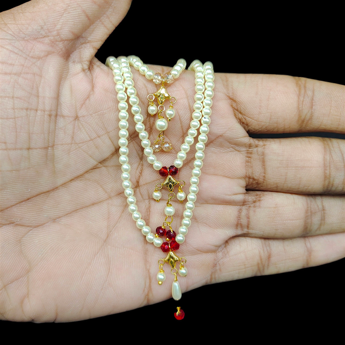 (GMH)- (WGT: 0.310 GM APPROX) BIS CERTIFIED HUID HALLMARK 9KT GOLD MOTI SITAHAR NECKLACE 1 PIECE WITH ADJUSTABLE TASSEL.(QBFL9N)