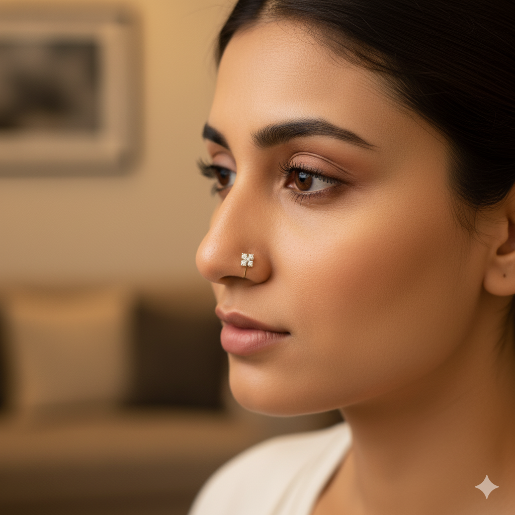 (GNP) RAJLAXMI DIAMOND JEWELLERY - WGT: 0.200 GM - NATURAL DIAMOND (0.04 CENT) HUID HALLMARK 18KT DIAMOND NOSEPIN FOR WOMEN WITH CERTIFICATE OF AUTHENTICITY BY IGJI (DESIGN NO: M12082522).