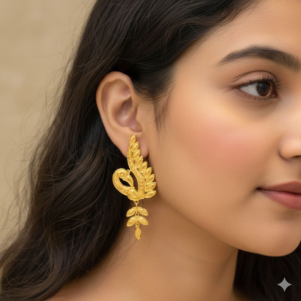 (GER22) BIS CERTIFIED HUID HALLMARK 916 22KT GOLD EARRINGS KANBALA - HALF KAN DESIGN (WGT: 3.110 GM APPROX) 1 PAIR FOR WOMEN.