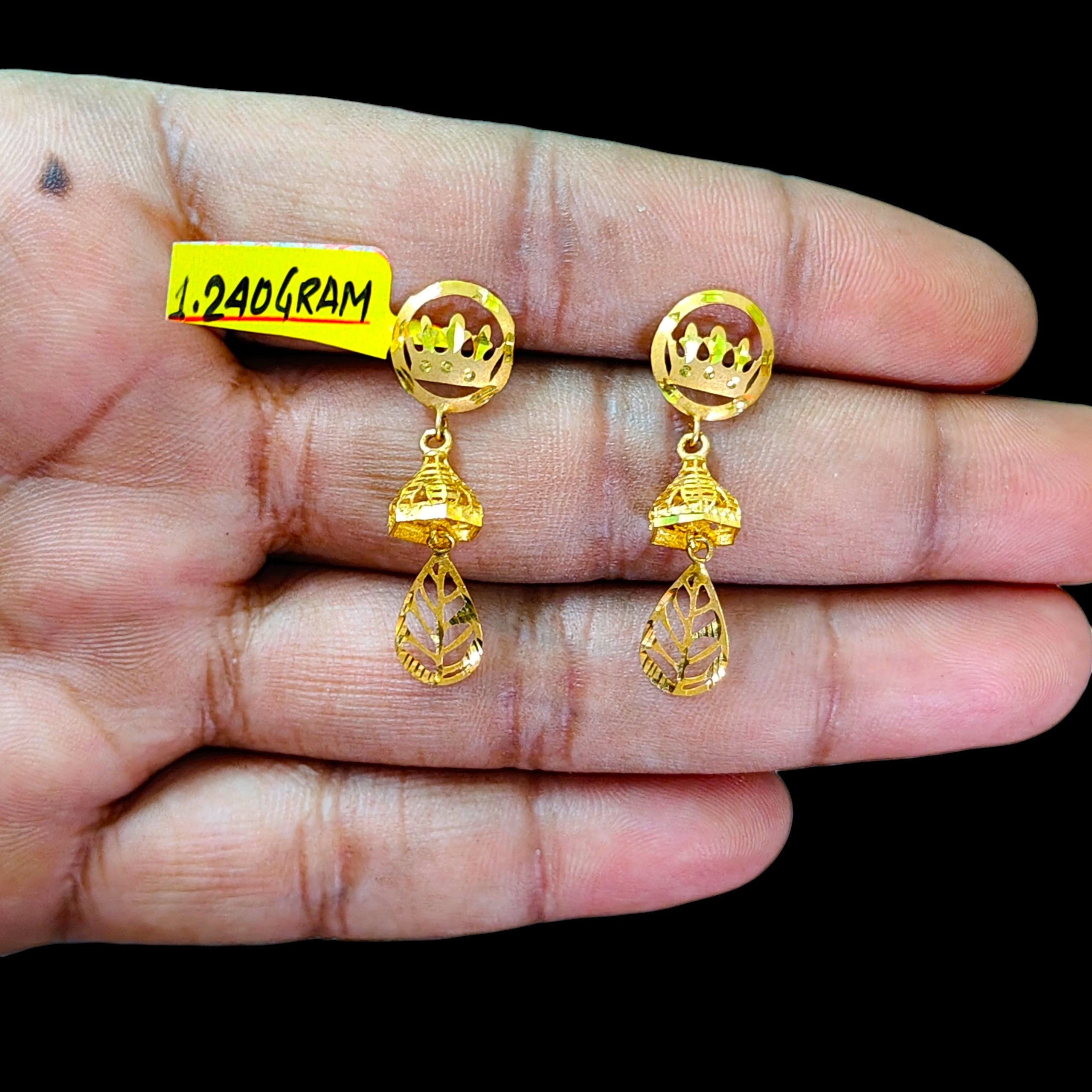 GOLD EARRINGS- (WGT: 1.240 GM APPROX) BIS CERTIFIED HUID HALLMARK 9KT GOLD EARRINGS 1 PAIR FOR WOMEN (BEST FOR GIFT IN MARRIAGE).