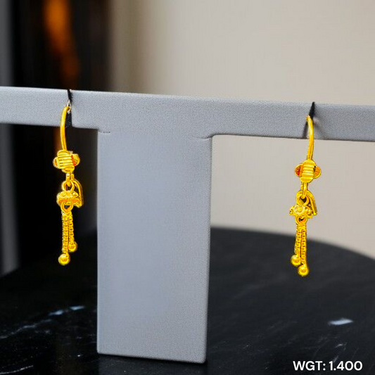 (GER22) BIS CERTIFIED WGT: 1.400 GM APPROX HUID HALLMARK 916 22KT GOLD SAFETIPIN EARRINGS 1 PAIR FOR WOMEN.