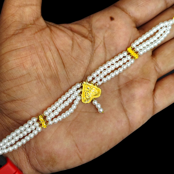 PEARL CHOKER- CERTIFIED BIS HUID HALLMARK 916 22KT GOLD MOTI CHOKER 1 PIECE (WGT:0.540 GM) WITH ADJUSTABLE TASSEL FOR GIFT IN MARRIAGE.