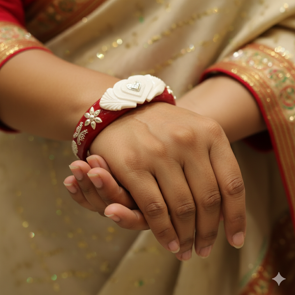 (TSP) (SIZE- 27) 925 ORIGINAL SILVER TILOTTAMA POLA SAKHA BADHANO BANGLES(RED COLOUR)FOR WOMEN 1 PIECE -(SOLD ON MRP).