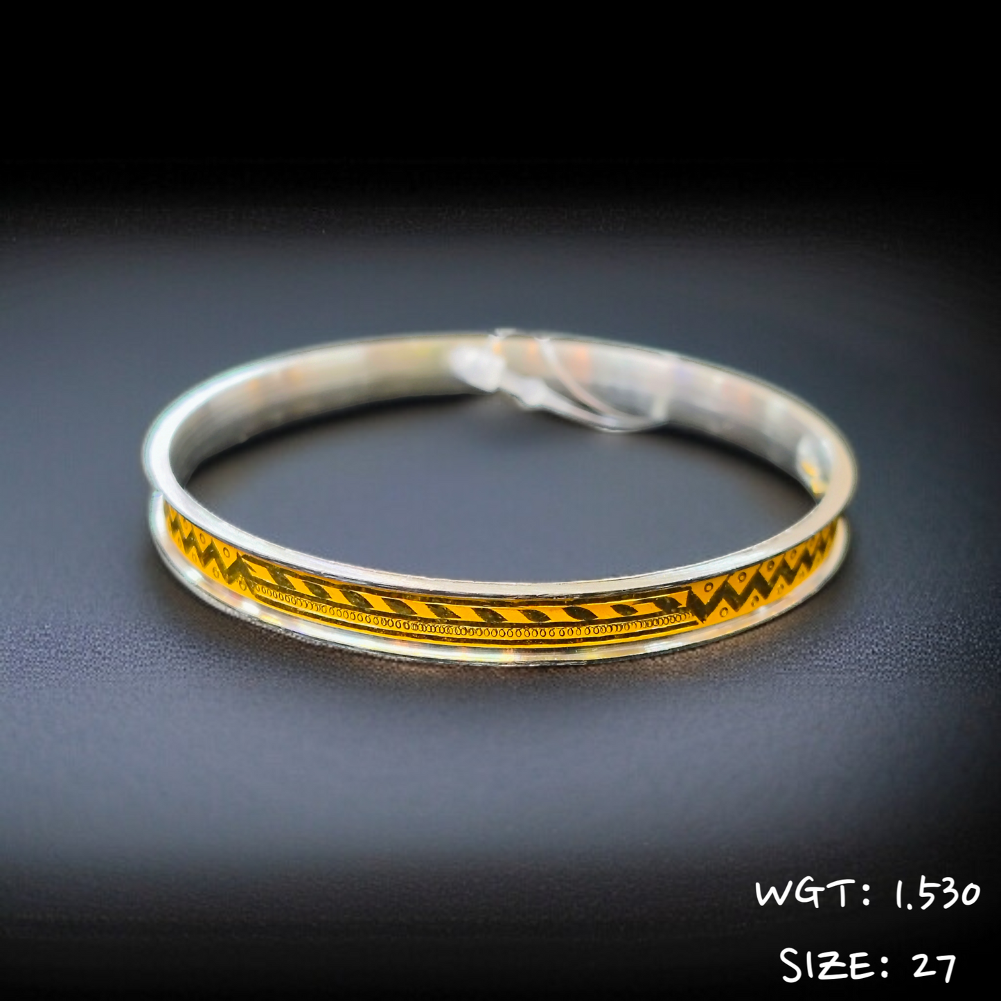 TRJ (SIZE: 27) WGT: 1.530 GM APPROX 22KT HUID HALLMARK GOLD NOA BANGLES (LAZER CHILA) 1 PIECE.