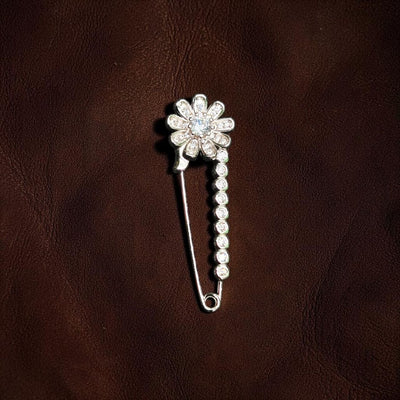 SILVER BROOCH- CERTIFIED BIS HALLMARK 925 SILVER BROOCH CEPTIPIN FOR SAREE 1 PIECE STUDDED WITH AMERICAN DIAMOND- (SOLD ON MRP) NON EXCHANGEABLE ITEM.