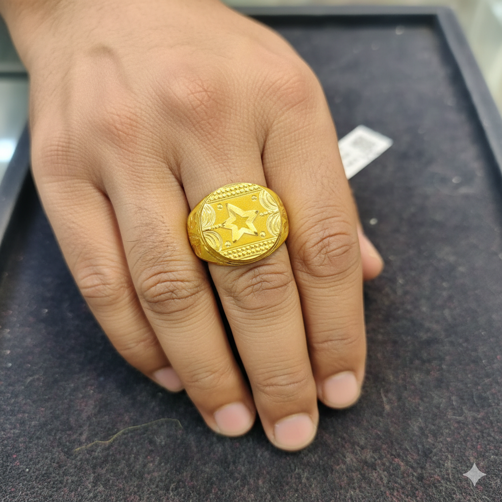 GENTS RING- SIZE:24 (WGT: 3.080 GRAM APPROX) BIS CERTIFIED HUID HALLMARK 916 22KT GOLD GENTS FINGER RING FOR MENS 1 PIECE (REGULAR USE).