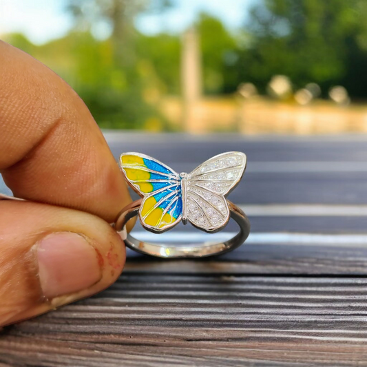 RAJLAXMI HALLMARK 925 SILVER FINGER BUTTERFLY MINAKARI DESIGN RING 1 PIECE FOR WOMEN FOR REGULAR USE - BEST FOR GIFTING (SOLD ON MRP)